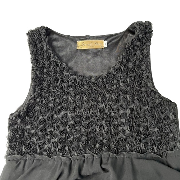 SECOND SKIN NYC Black Floral Sleeveless Asymmetrical Midi Dress Size M - Picture 14 of 16